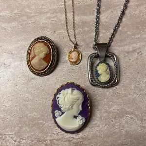 4 piece Set of 2 Victorian Cameo brooches and Necklaces